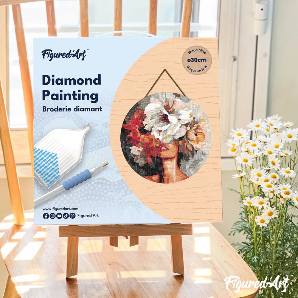 Figured'Art Schoonheid achter Bloemen diamond painting hout Ø30cm bloemen