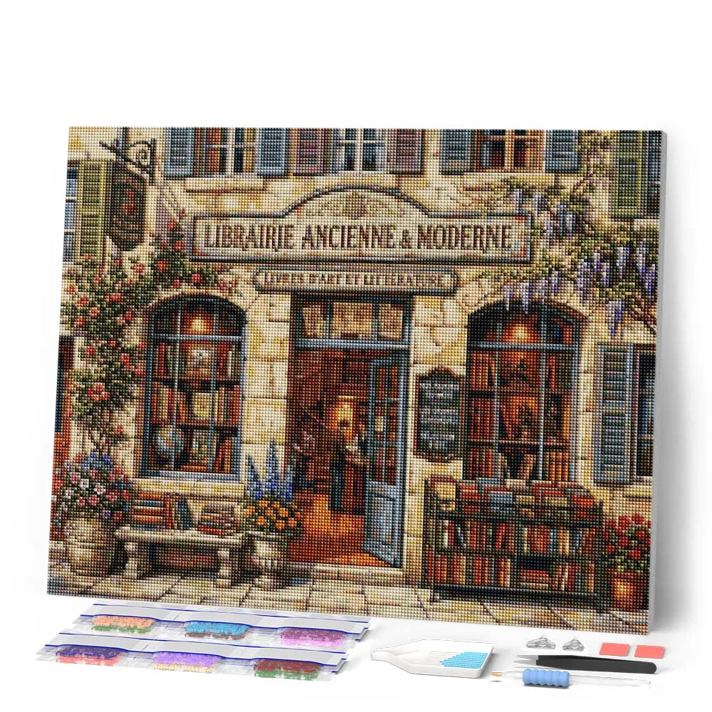 Figured'Art Tijdloze Boekhandel diamond painting 40x50cm sfeervol