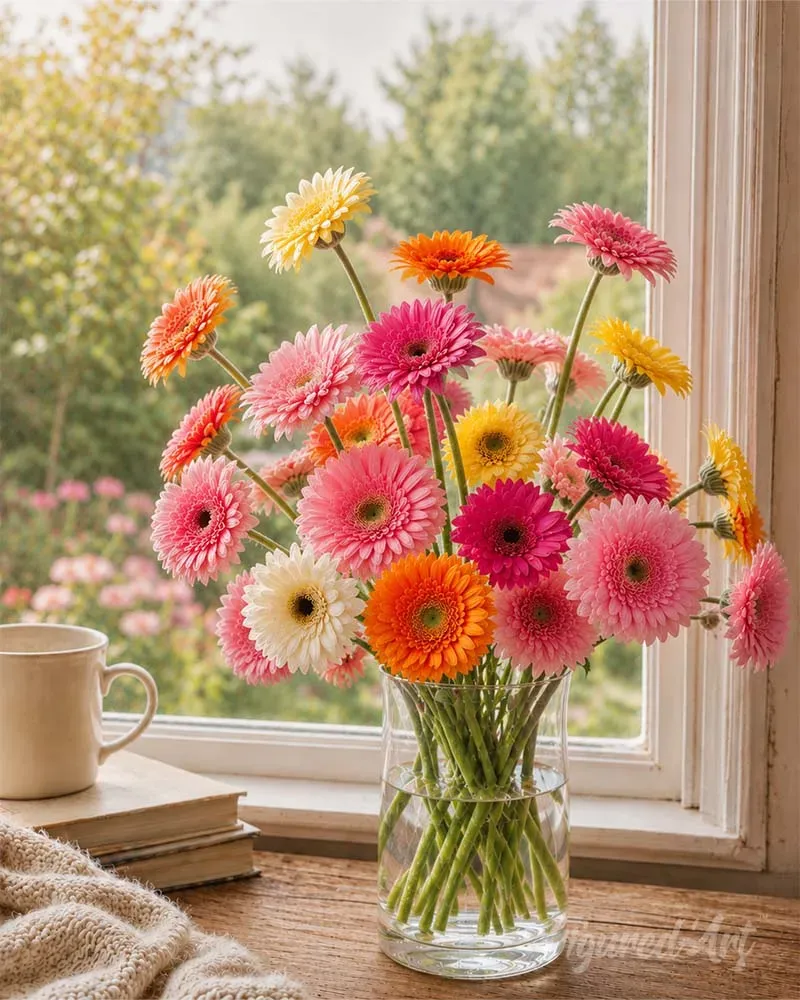 Figured'Art Vrolijke gerbera's schilderen op nummer 40x50 cm