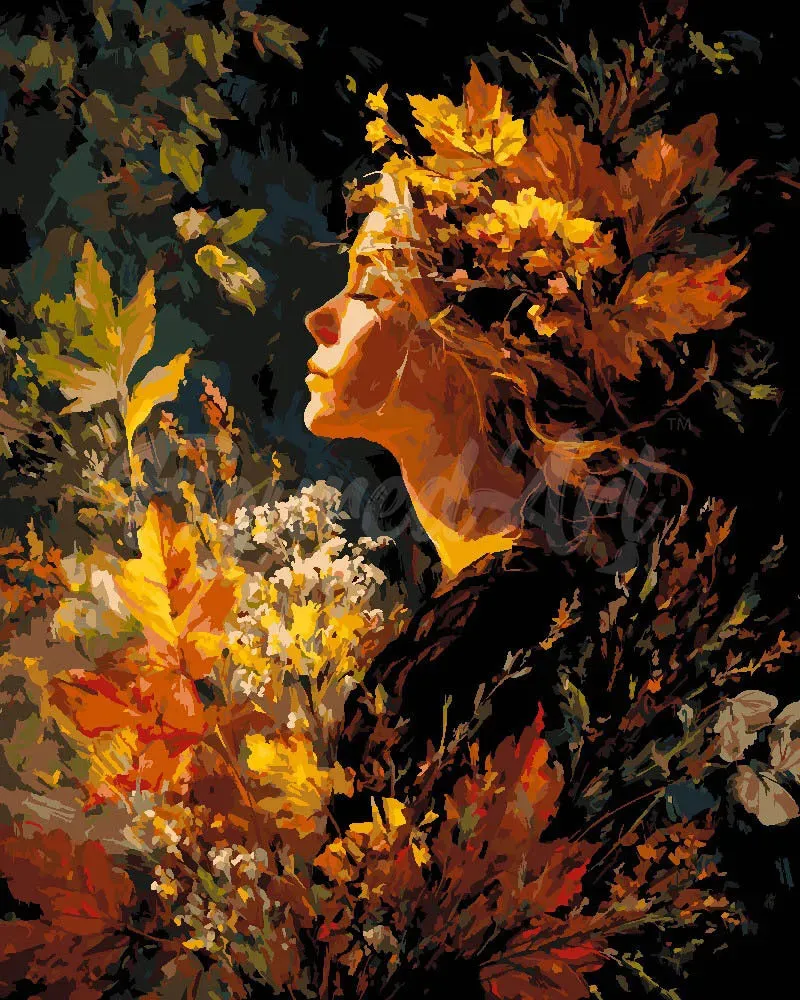 Figured'Art Dame met gouden loof schilderen op nummer 40x50cm herfst portret