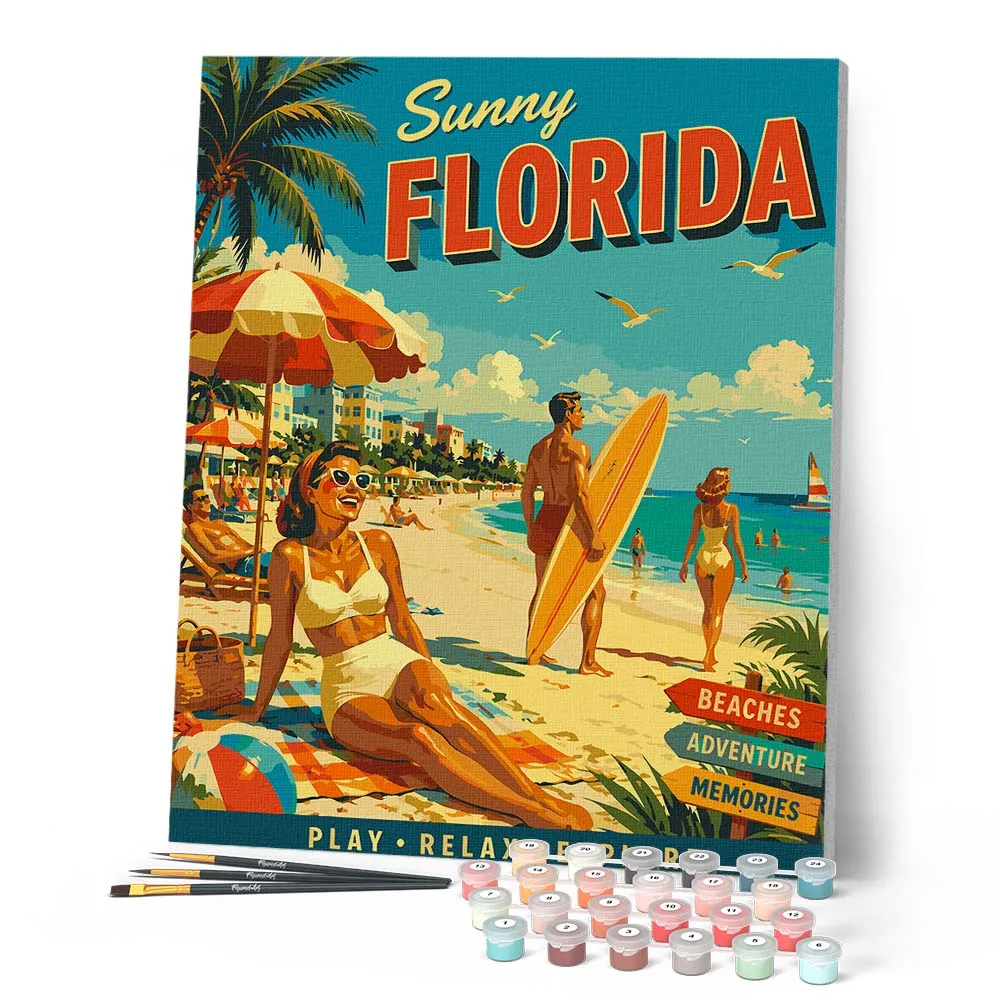Figured'Art Vintageposter Zonnig Florida schilderen op nummer