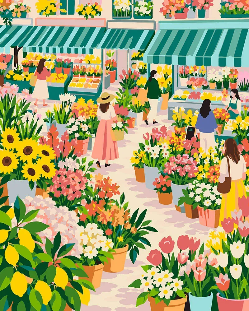 Figured'Art Markt in Bloei schilderen op nummer 40x50 cm bloemen
