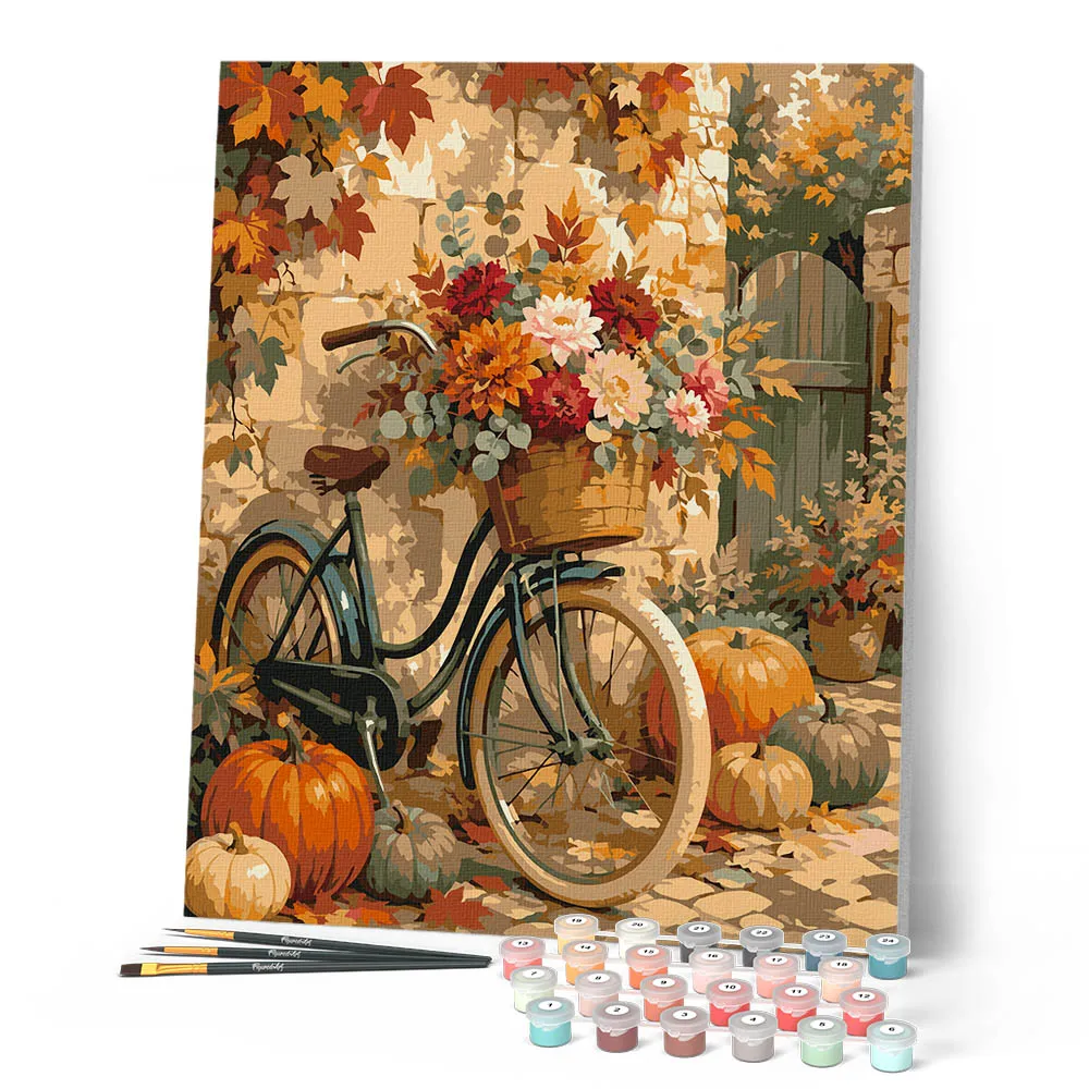 Figured'Art Bloemfiets met Pompoenen schilderen op nummer 40x50 herfst