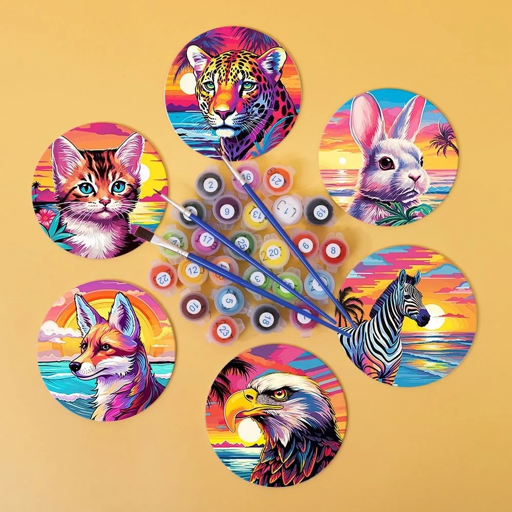 Figured'Art Fauna Pop Art schilderen op nummer onderzetters 10cm 6st
