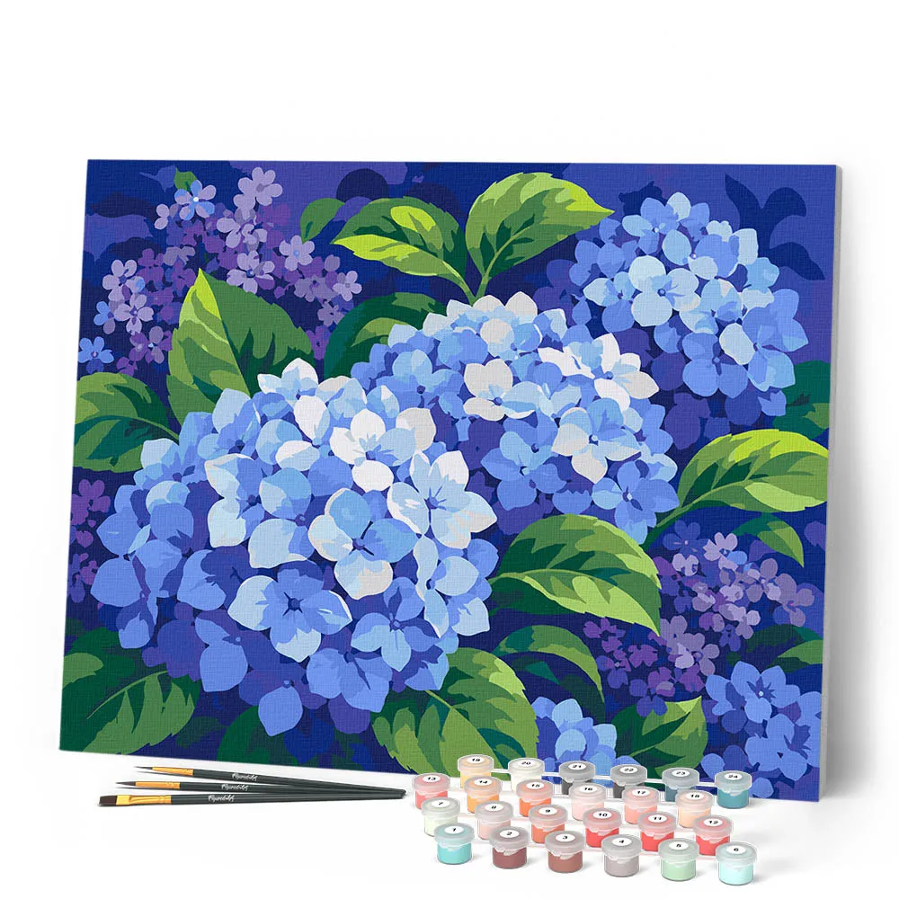 Figured'Art Blauwe hortensia schilderen op nummer 40x50 cm eenvoudig