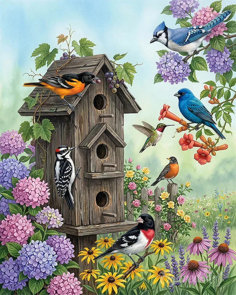 Figured'Art Vogelhuisjestuin schilderen op nummer 40x50cm gevorderd