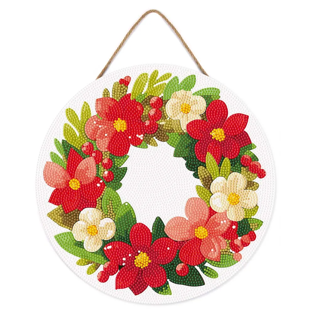 Figured'Art Bloemige kerstkrans diamond painting hout 30cm