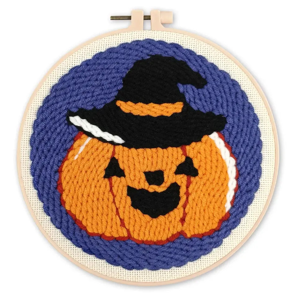 Figured'Art Halloween-pompoen punch needle pakket 20x20cm wol