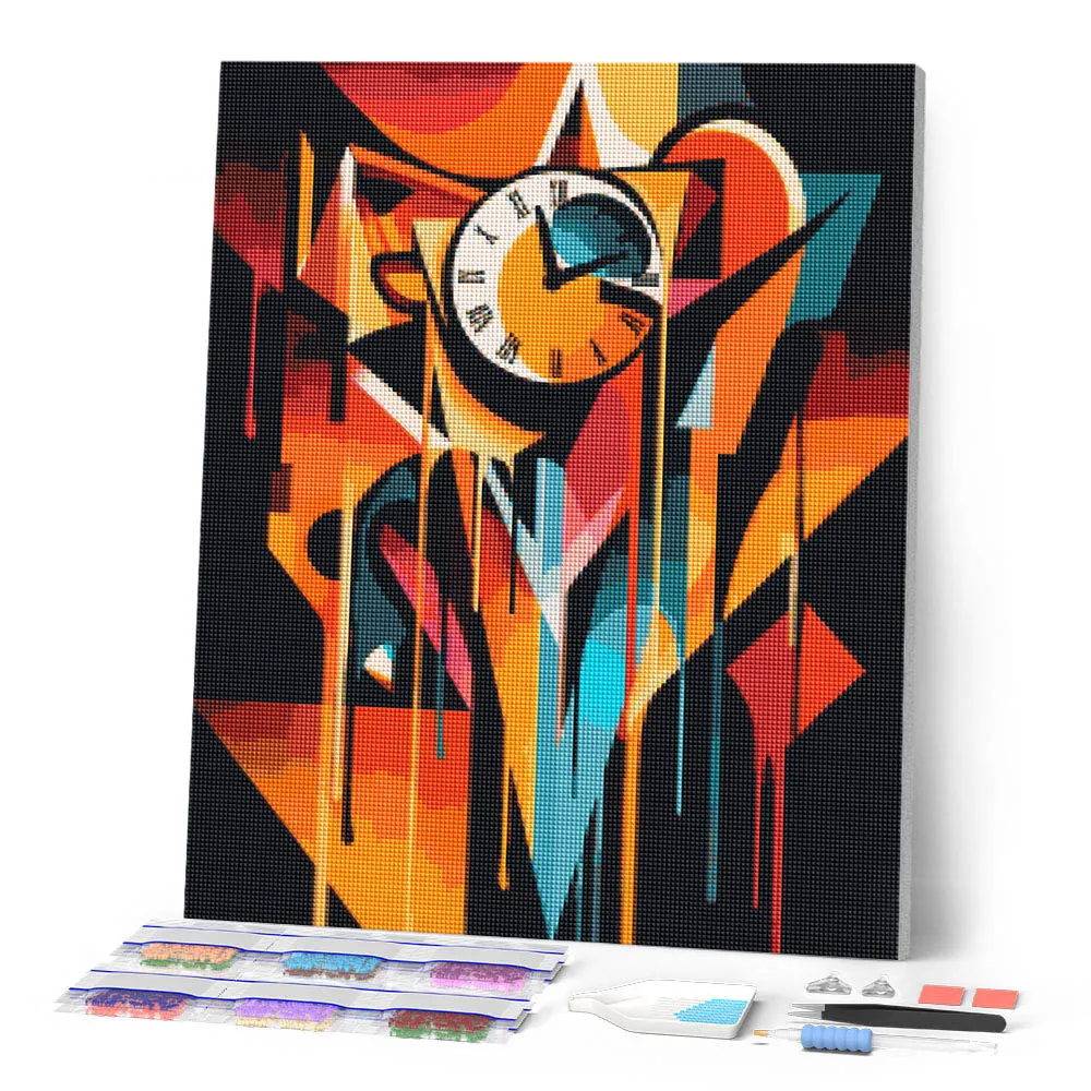 Gedurfd Abstract Smeltende Klok diamond painting 40x50cm vierkant