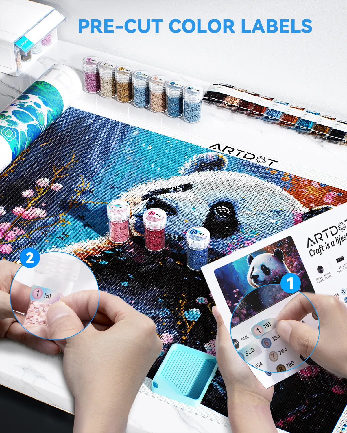 ARTDOT Bloeiende Panda diamond painting 50 x 35 cm