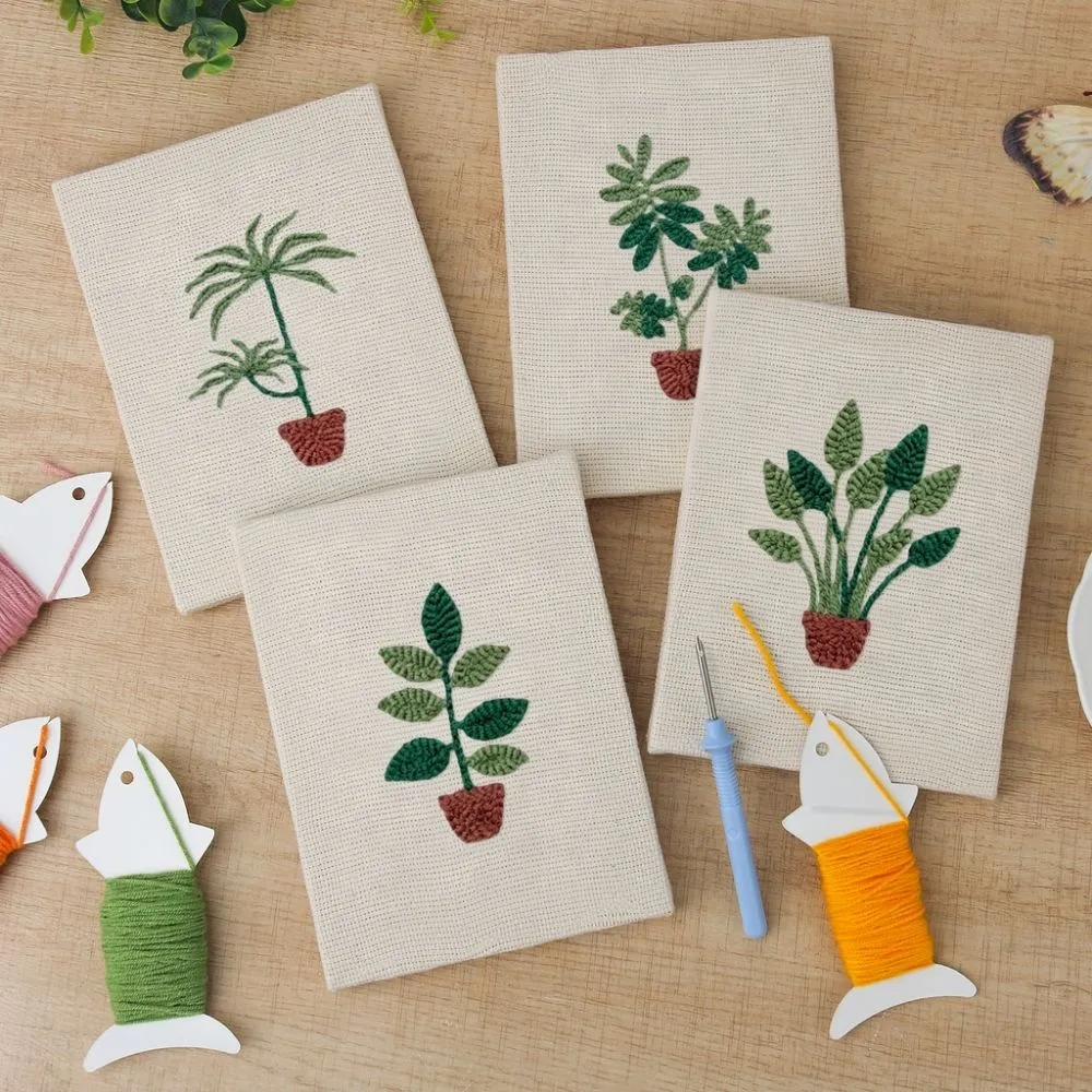 Figured'Art Weelderig Bladgroen punch needle set 4 stuks plant