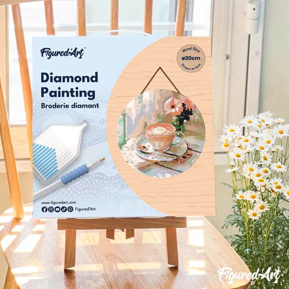 Figured'Art Ochtendkoffie diamond painting houten schijf 30cm rond