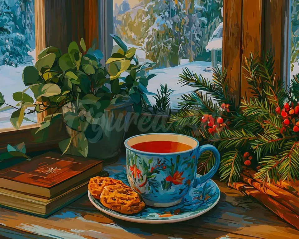 Figured'Art Wintermiddagthee diamond painting 40x50 cm keuken