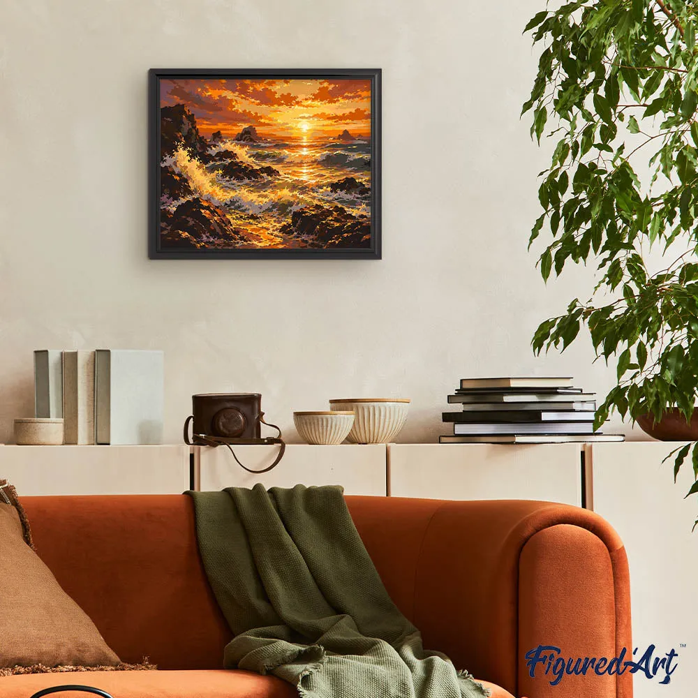 Figured'Art Gouden Golven schilderen op nummer canvas zee landschap