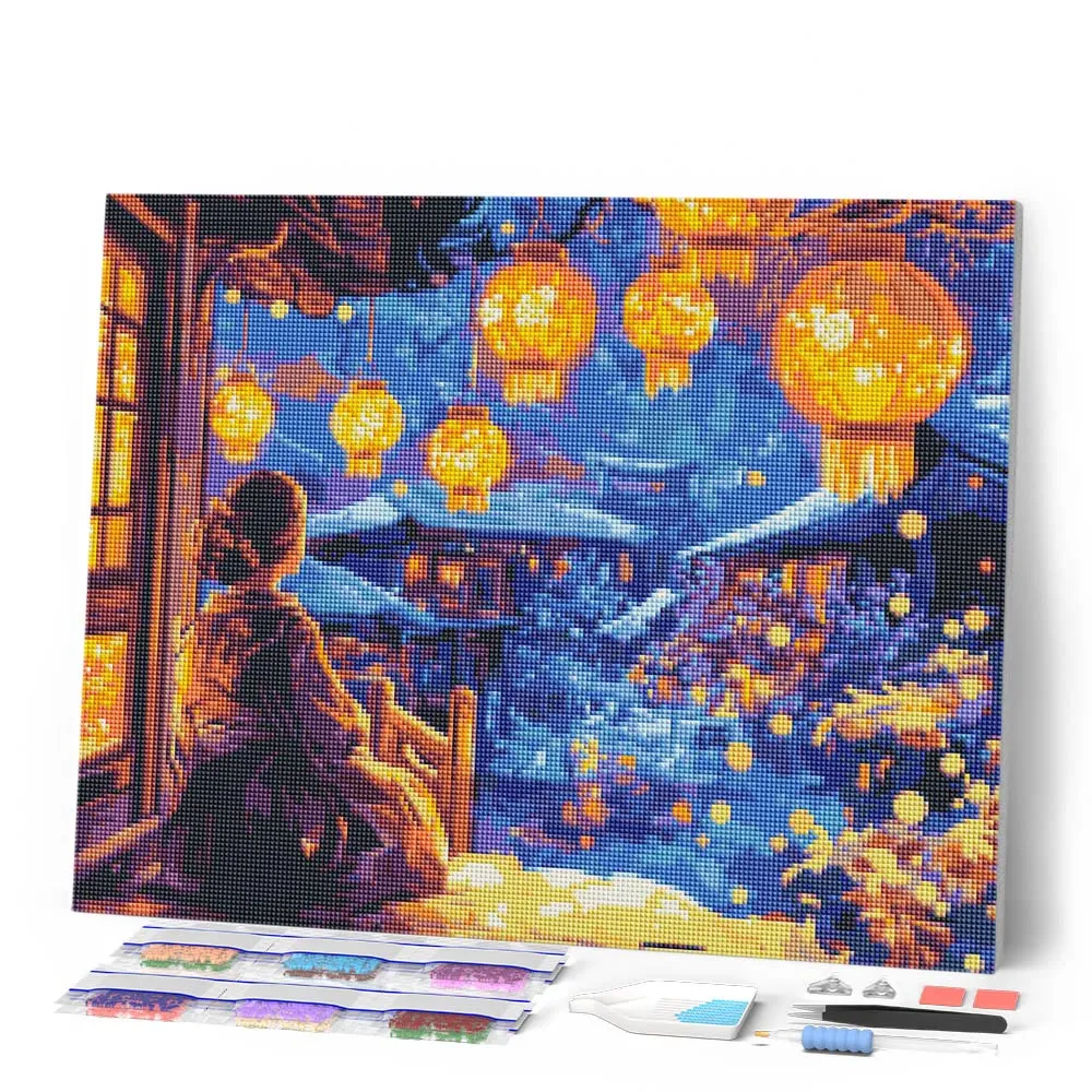 Figured'Art Lantaarnfestival Nacht diamond painting 40x50 cm nachtblauw