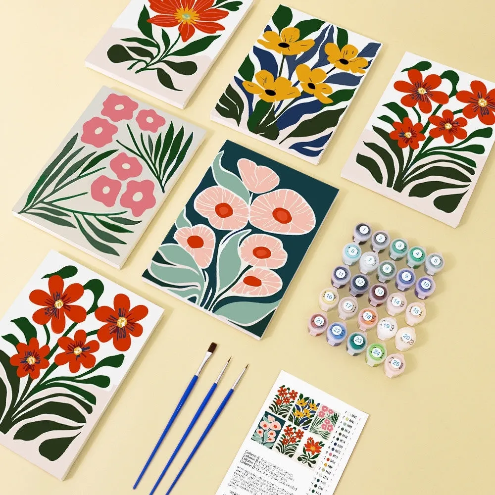 Figured'Art Kleurrijke Bloem Patronen mini schilderen op nummer 6 stuks