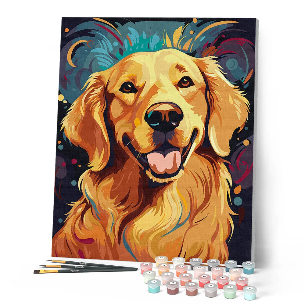 Figured'Art Zonnige Golden Retriever schilderen op nummer 40x50 cm hond