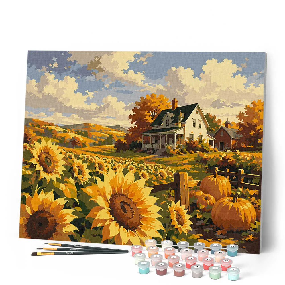 Figured'Art Zonnebloemenveld schilderen op nummer 40x50 landschap