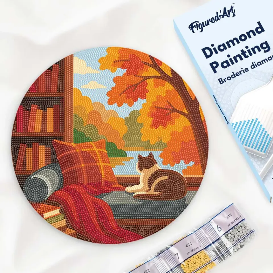Figured'Art Herfstzicht Kat Diamond Painting Hout 30cm
