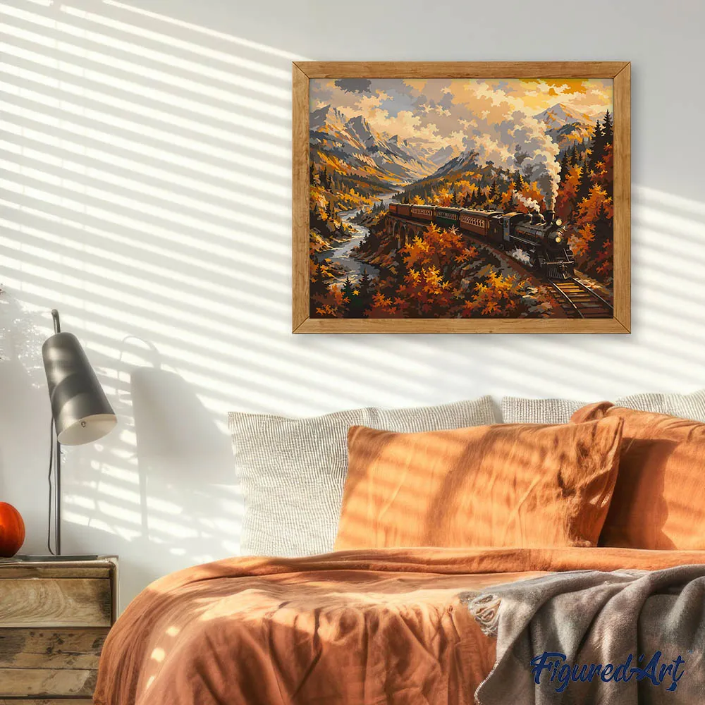 Figured'Art Stoomtrein door een Herfstdal schilderen op nummer 40x50cm