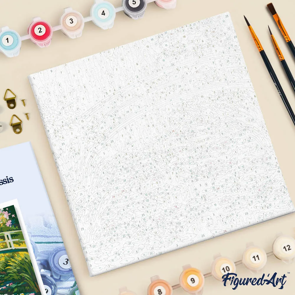 Figured'Art Waterlelies en Japanse brug Monet mini schilderij 20x20 cm