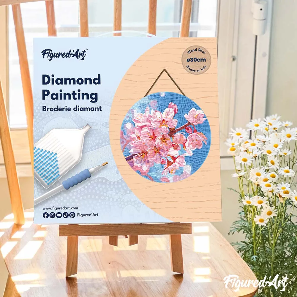 Figured'Art Kersenbloesem diamond painting houten schijf 30 cm