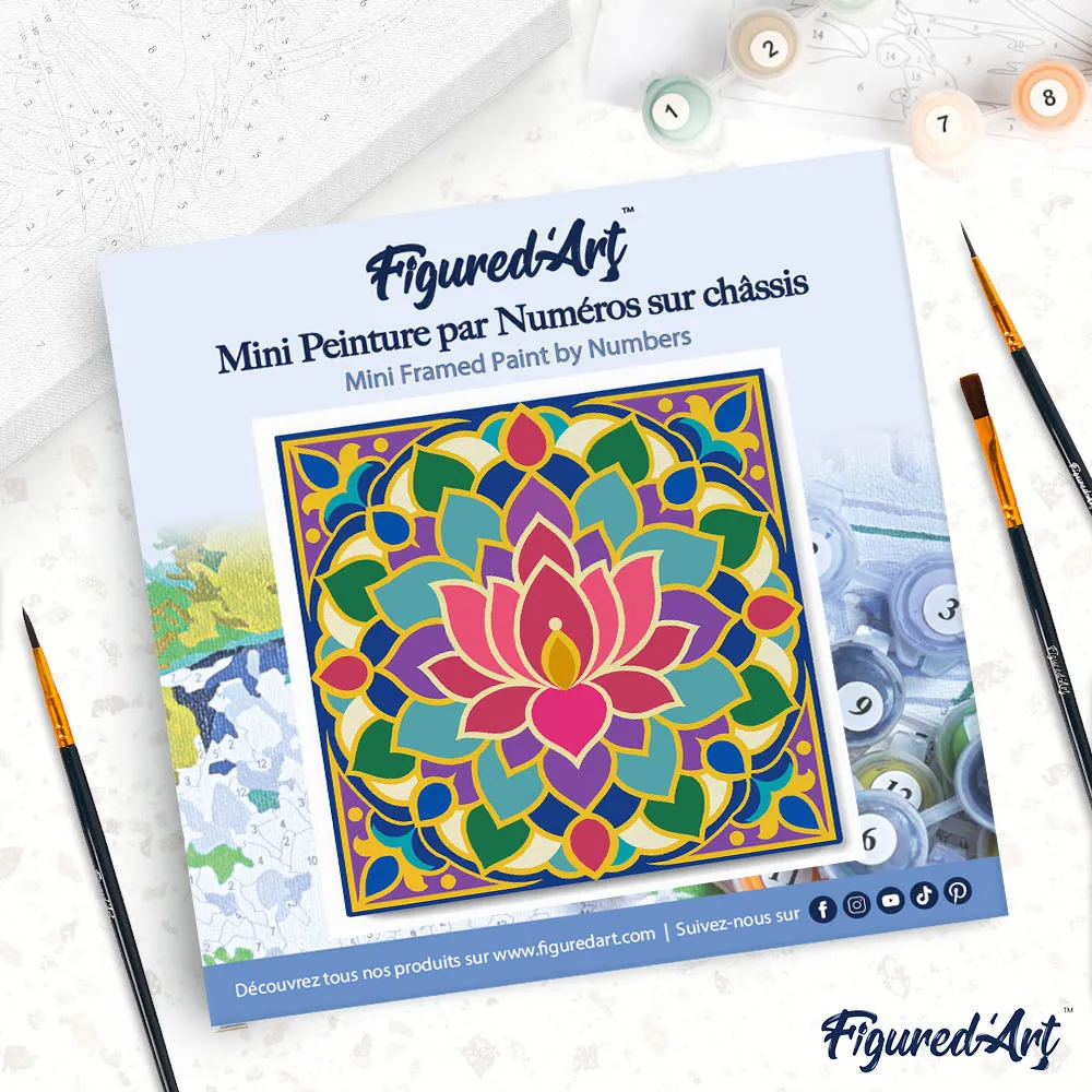 Figured'Art Lotusmandala mini schilderen op nummer canvas 20x20cm met frame