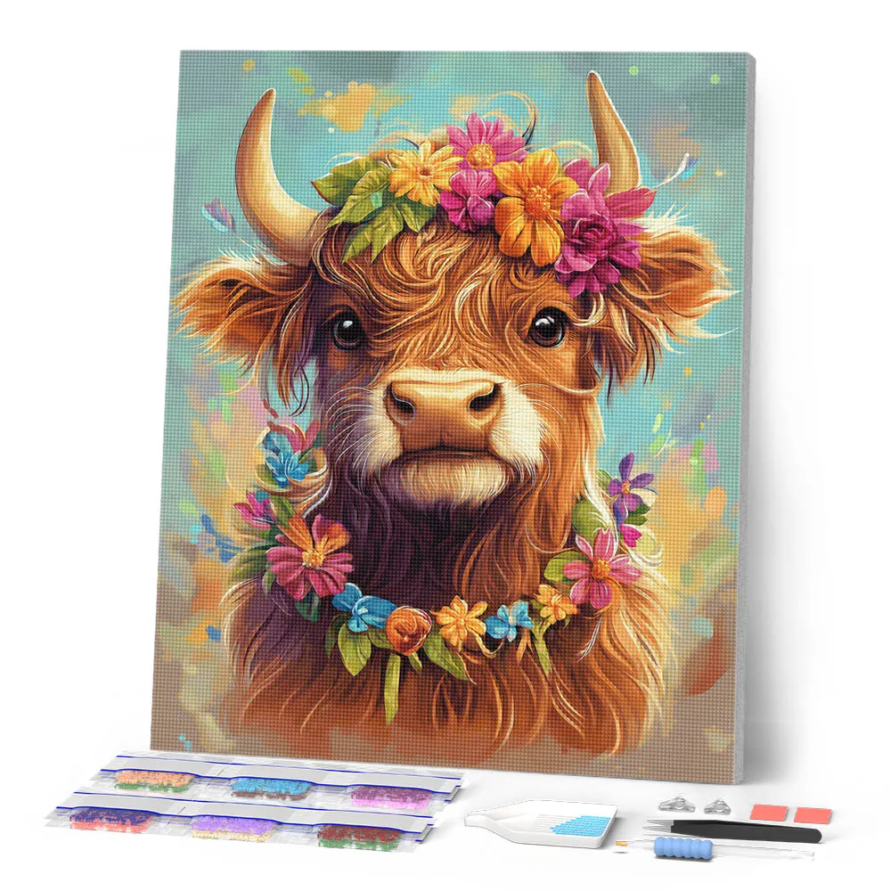 Figured'Art Diamond Painting Schotse Hooglander 40x50 cm Tuinkoningin