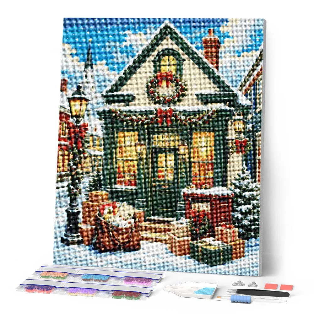 Figured'Art Gezellig kersthuisje diamond painting 40x50 cm winter