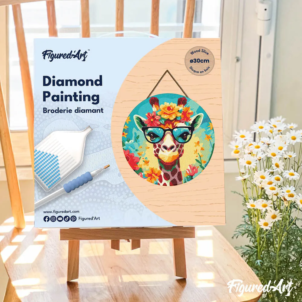 Figured'Art Fantasie giraffe diamond painting houten schijf 30 cm