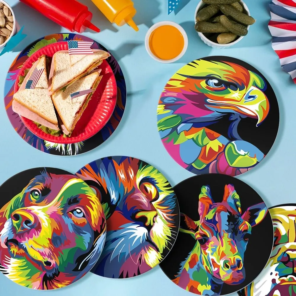 Figured'Art Dieren Pop Art placemats schilderen 20 cm 6 stuks