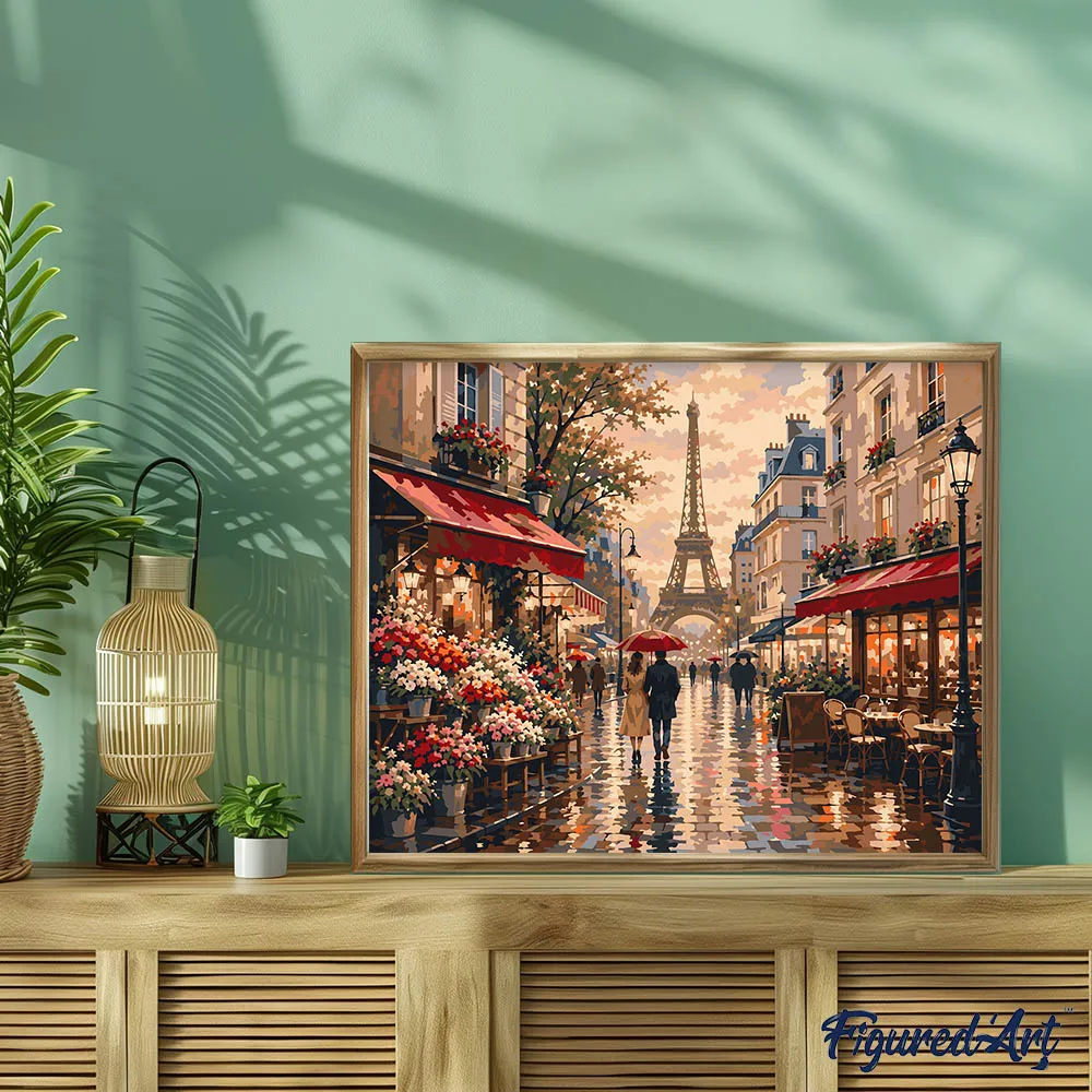 Figured'Art Uitzicht op een Parijse straat schilderen op nummer 40x50cm