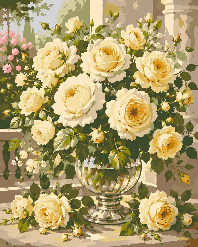 Figured'Art Ivoren Rozenboeket schilderen op nummer 40x50cm bloemen