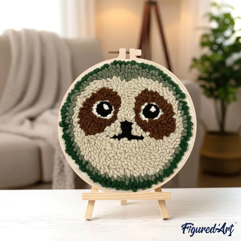 Figured'Art Schattige luiaard punch needle pakket 20 cm wol