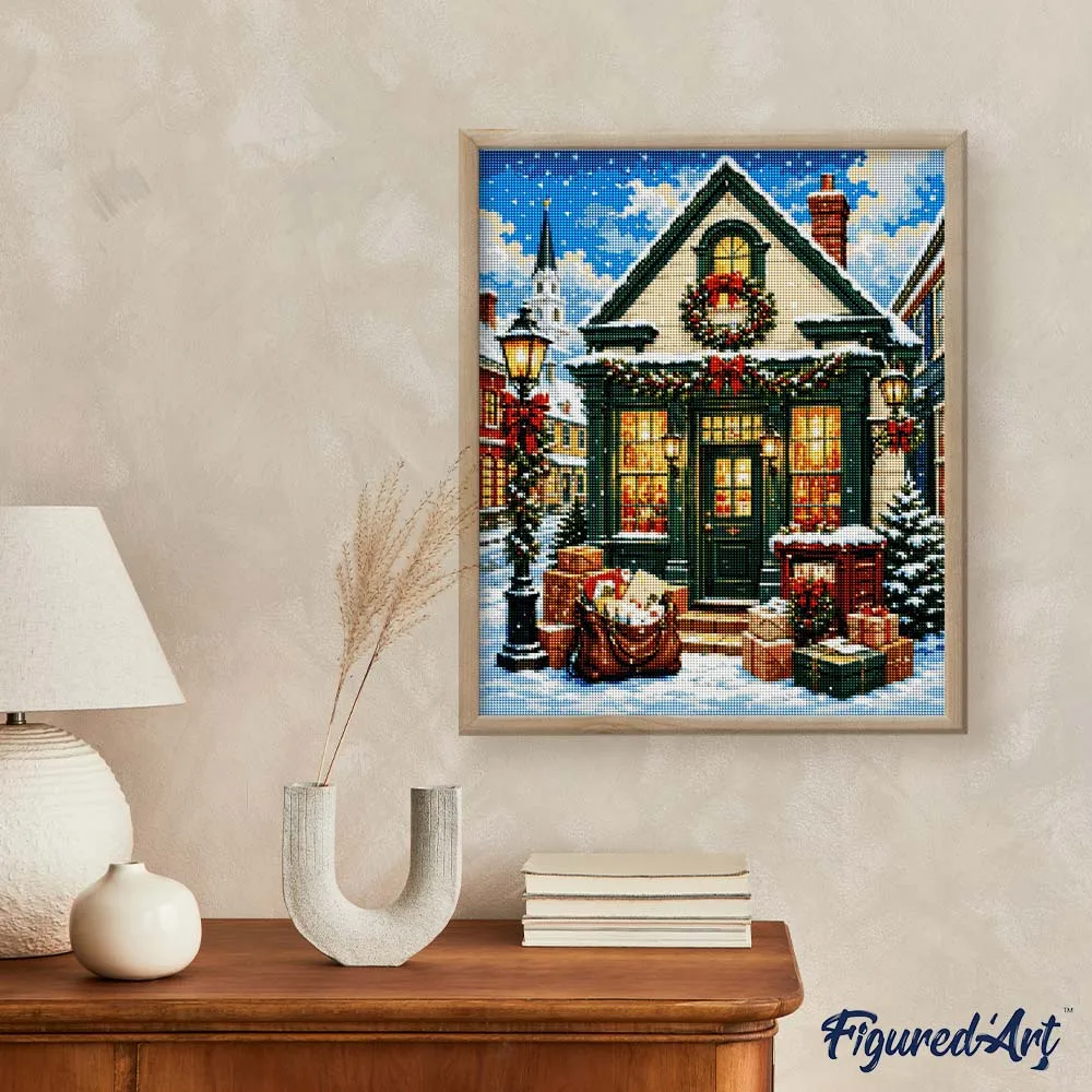 Figured'Art Gezellig kersthuisje diamond painting 40x50 cm winter