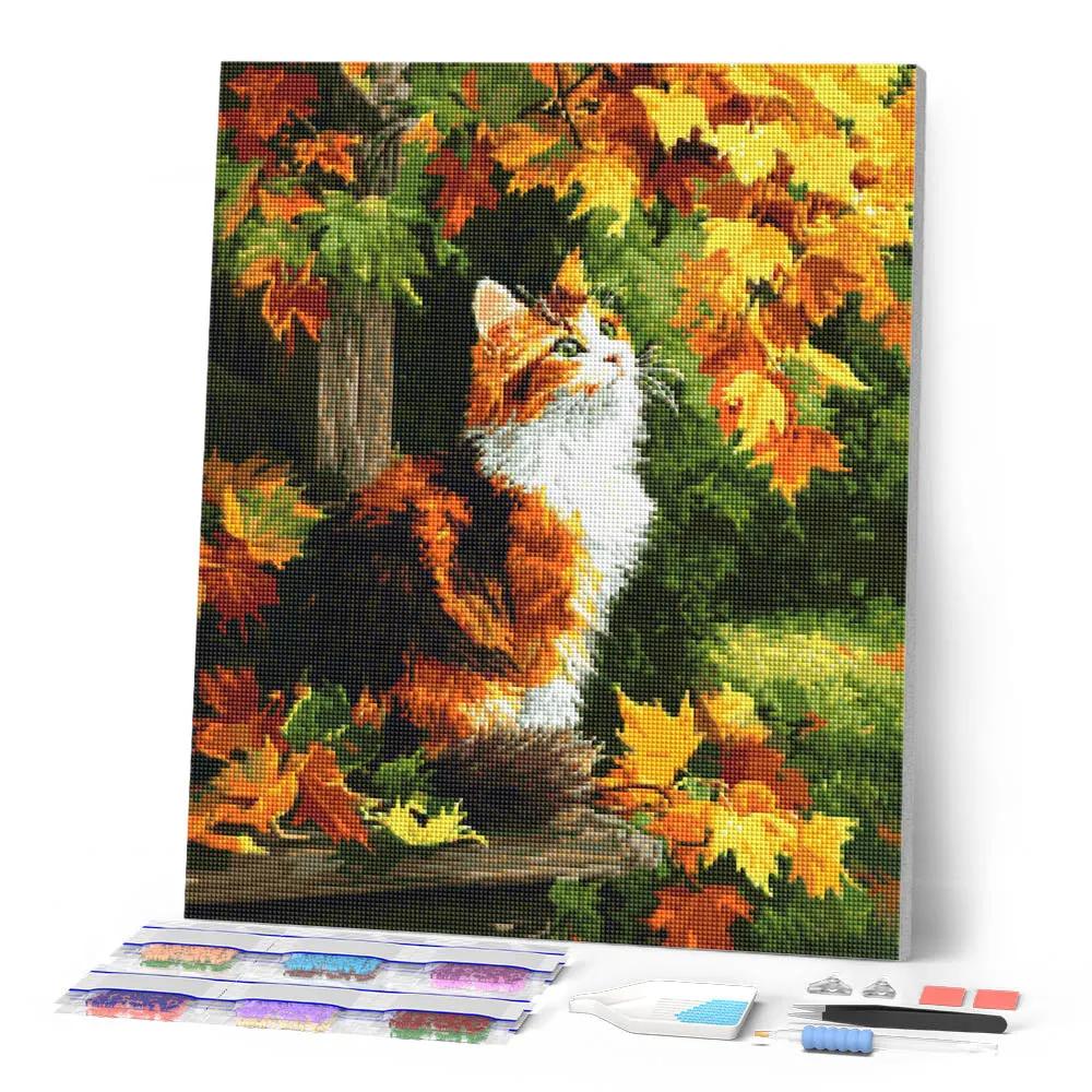 Figured'Art Lapjeskat in de herfst diamond painting 20x25cm vierkant