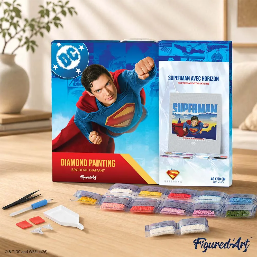 Figured'Art Superman met skyline diamond painting 40x50cm ingelijst