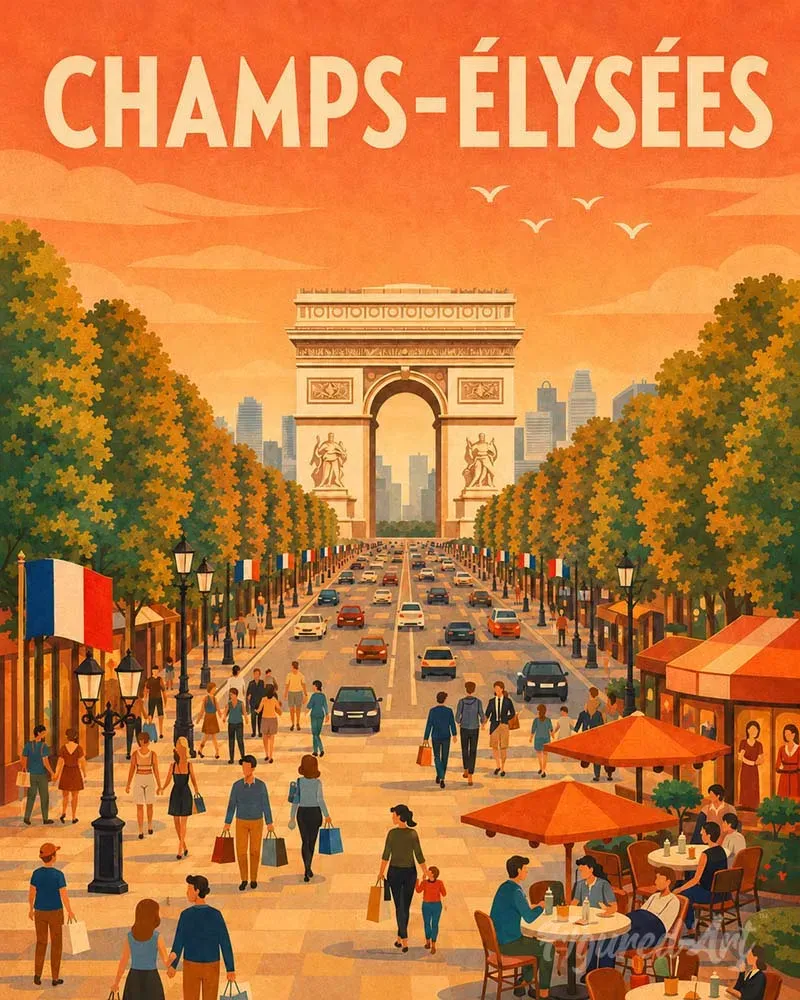 Figured'Art Reisposter Champs-Élysées schilderen op nummer 40x50 cm