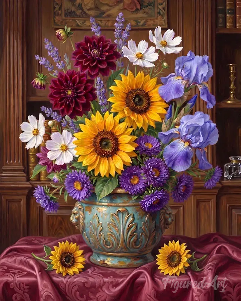 Figured'Art Levendig tuinboeket diamond painting 40x50 cm bloemen