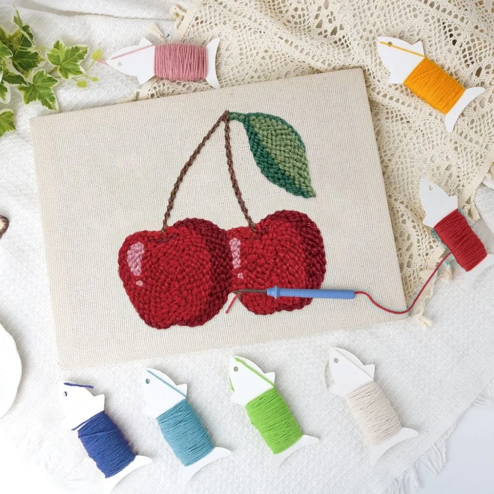 Figured'Art Punch Needle Kersen borduurpakket 20x30cm katoen