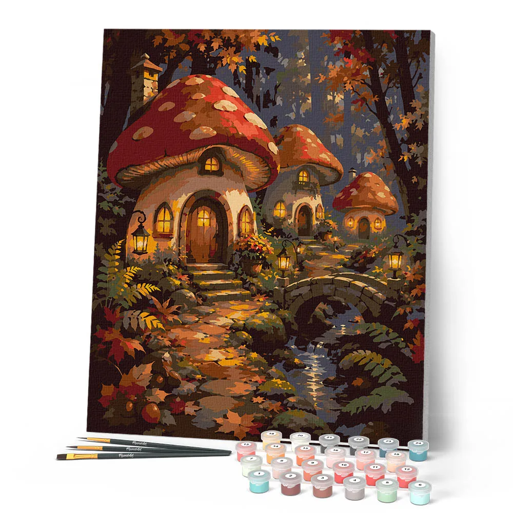 Figured'Art Betoverd Paddenstoelendorp schilderen op nummer 40x50 cm