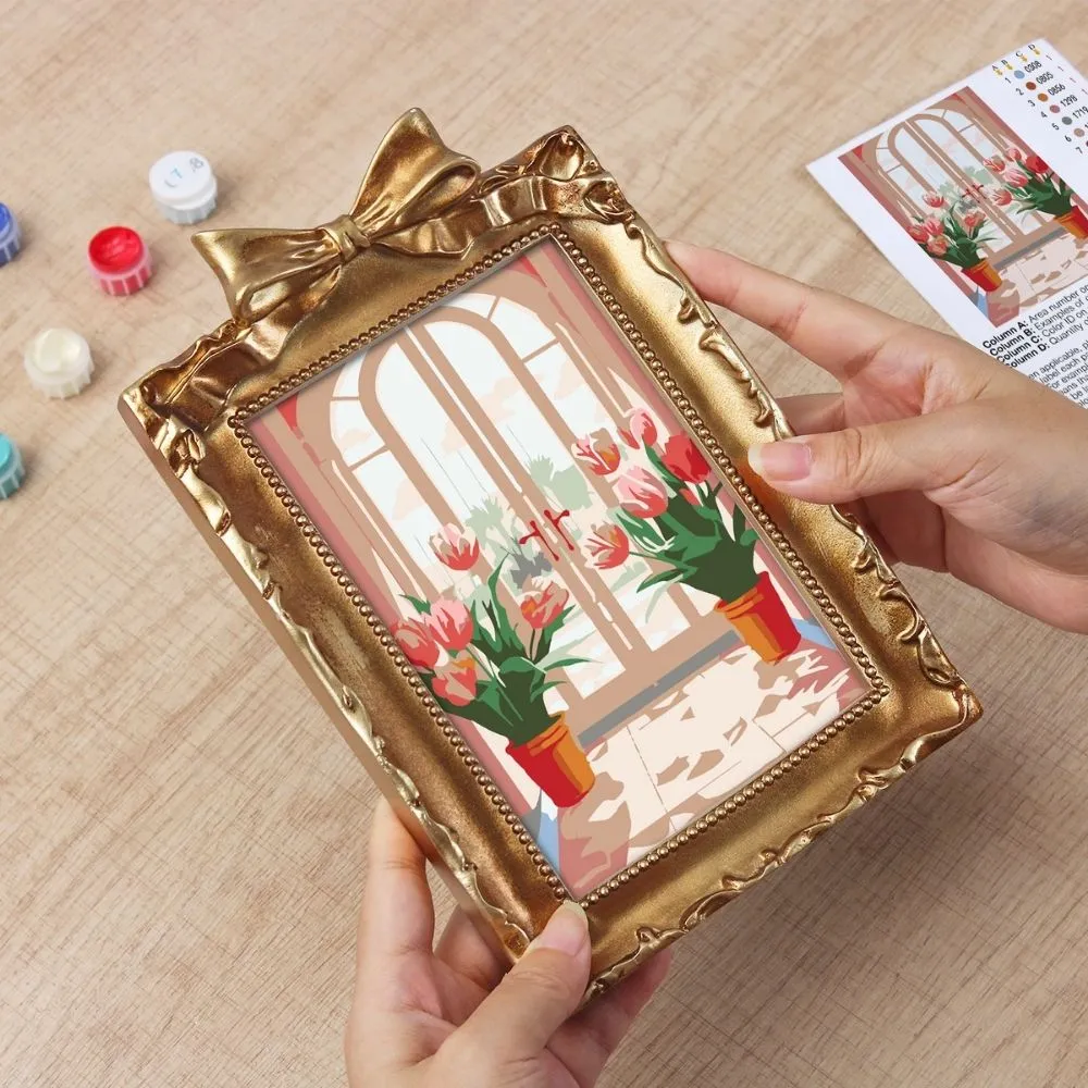 Figured'Art Mini Bloeiend Venster schilderen op nummer 16,5x11cm ingelijst bloemen