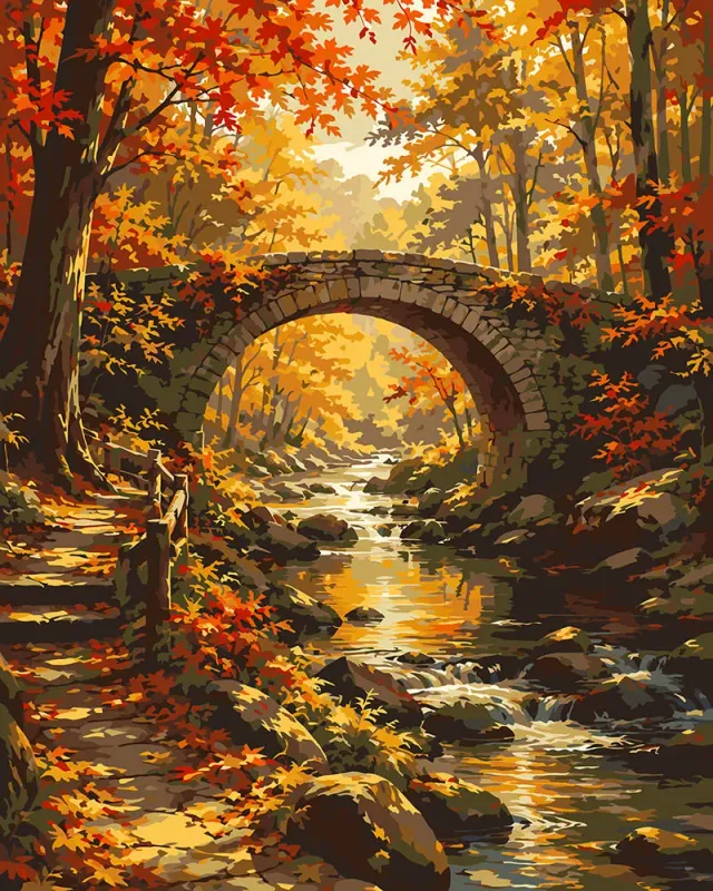 Figured'Art Brug in Herfstbos schilderen op nummer 40x50cm herfst