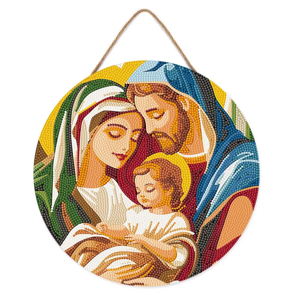 Figured'Art Heilige Familie diamond painting houten schijf 30 cm