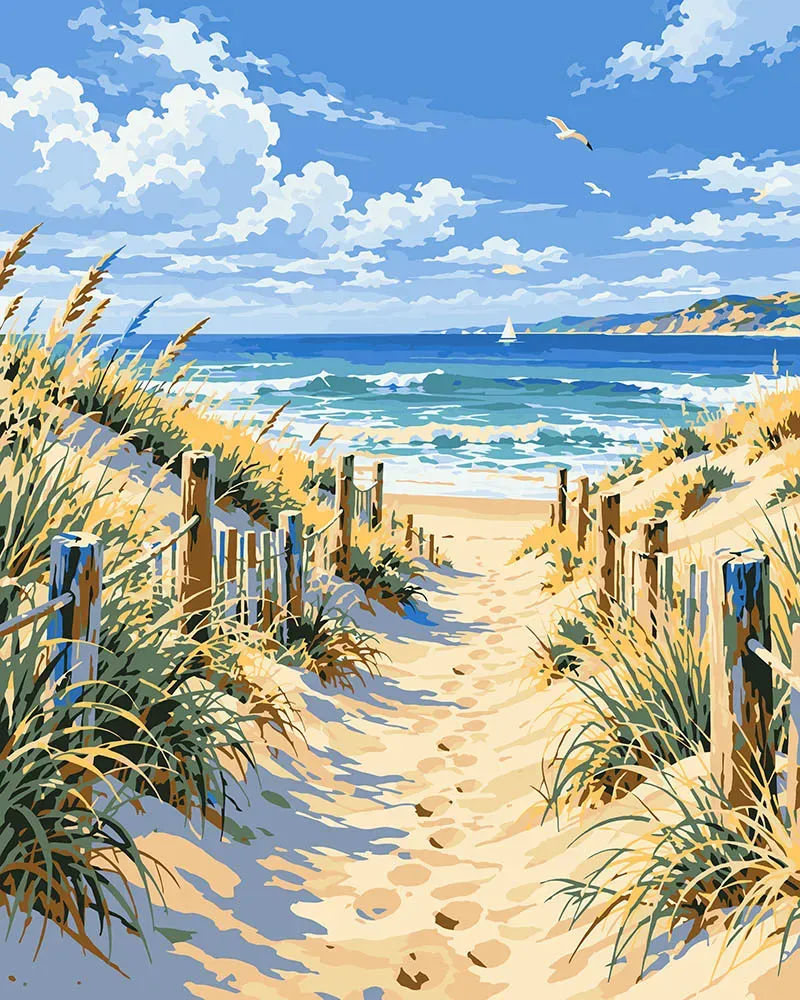 Figured'Art Zandpad naar het Strand schilderen op nummer 40x50 cm zee