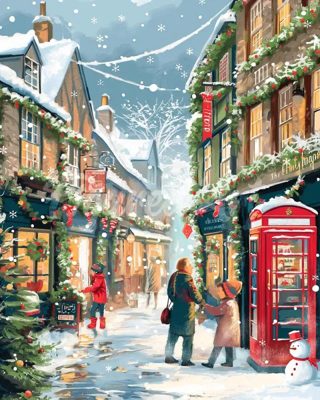 Figured'Art Britse Feeststraat diamond painting 40x50cm kerst
