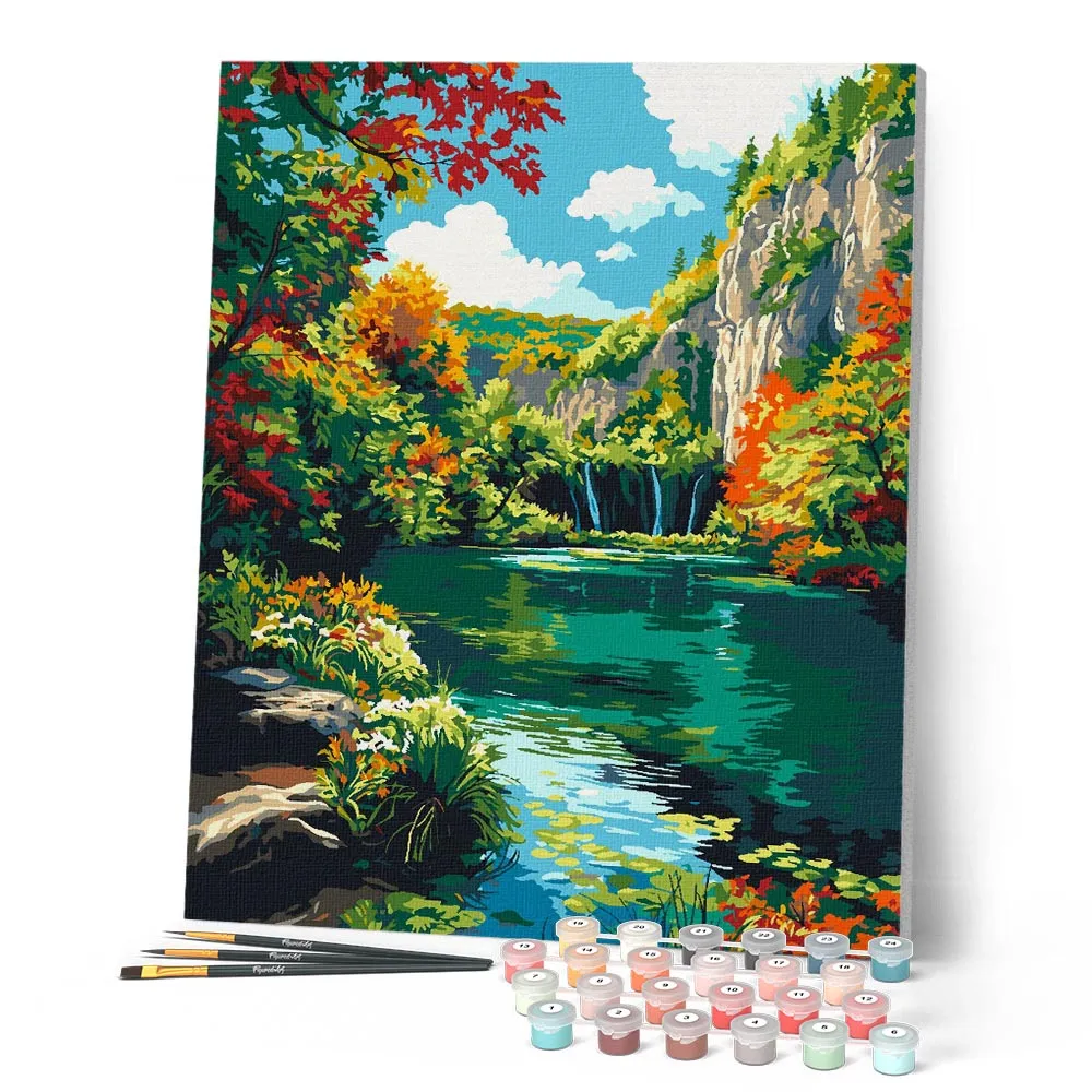 Figured'Art Smaragdmeer herfst schilderen op nummer 40x50 landschap