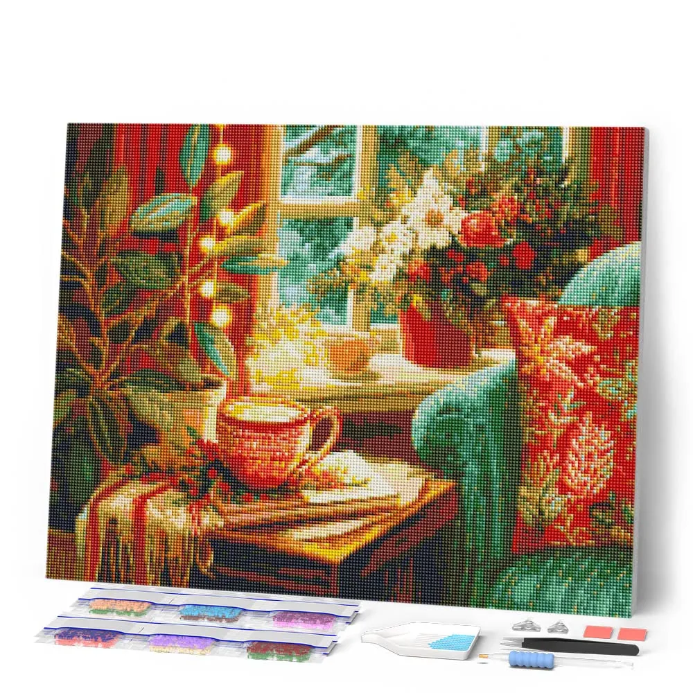 Figured'Art Feestelijke Koffiehoek diamond painting kerst full drill
