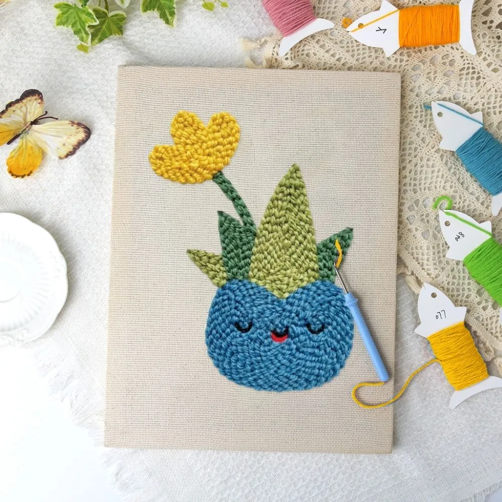 Figured'Art Blije Vetplant punch needle pakket met frame