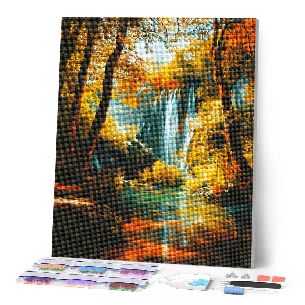Figured'Art Herfstwaterval diamond painting 40x50cm landschap